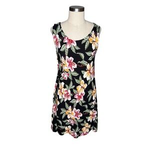 TORI RICHARD Black Hawaiian Shift Dress Floral Tropical Sleeveless Women's Large